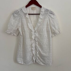 Sezane White Eyelet Ruffle Blouse - Size Small - 36